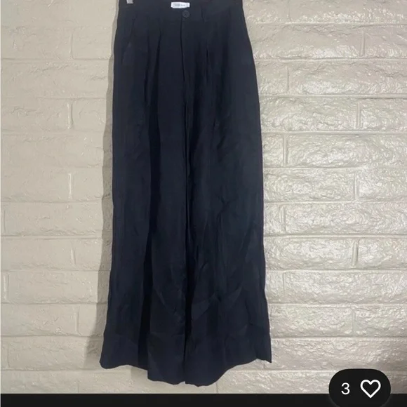 Anine Bing Carla Pleated Twill Wide Leg Trousers Pants Linen Blend Black Size 34 - Picture 7 of 13